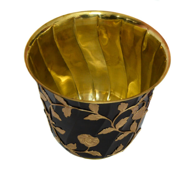 Brass Planter, Plant container, Flower Pot in Black & Golden Embossed Design, Plant for Living room, Decorative Planter - Image 4