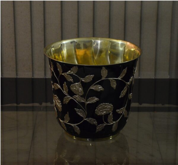 Brass Planter, Plant container, Flower Pot in Black & Golden Embossed Design, Plant for Living room, Decorative Planter - Image 5