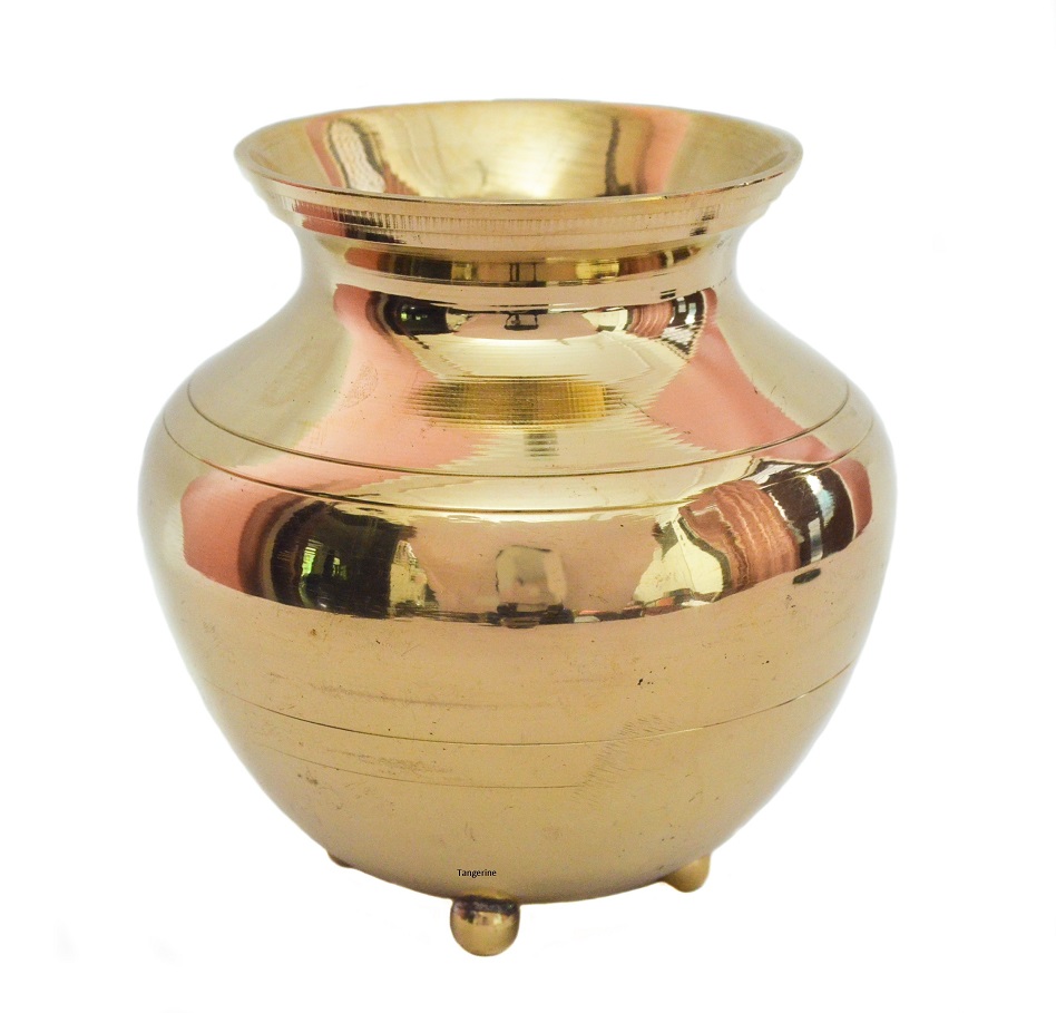 Brass Pooja Set of 11 Pcs bell, Incense Holder, Panchamrat Glass, Urli,  Dhup Burner, Camphor Holder, Kalash, Diya Plate 16x16 Inches 