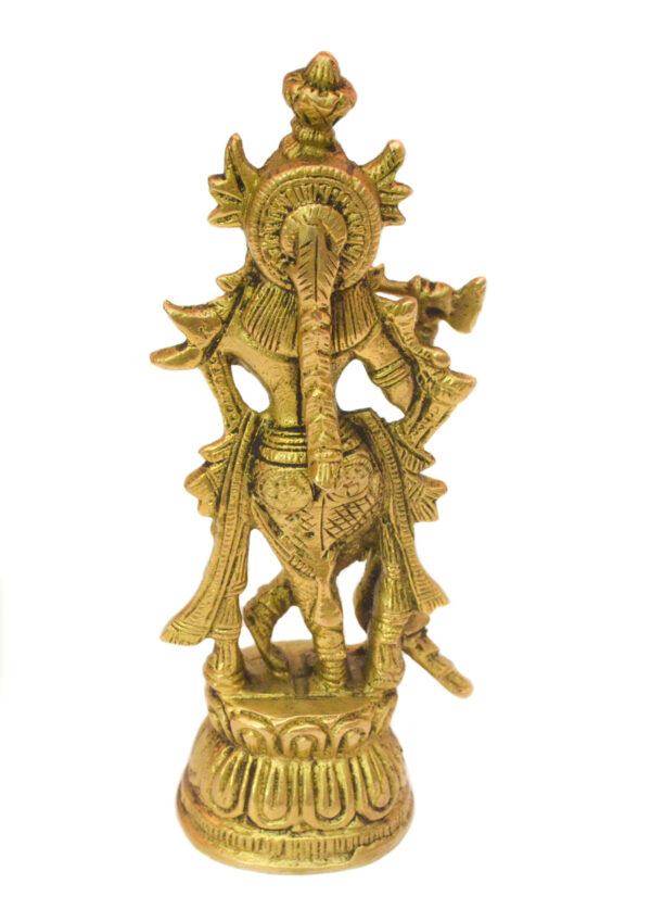 Krishna Statue in Standing Pose with Peacock - Image 4