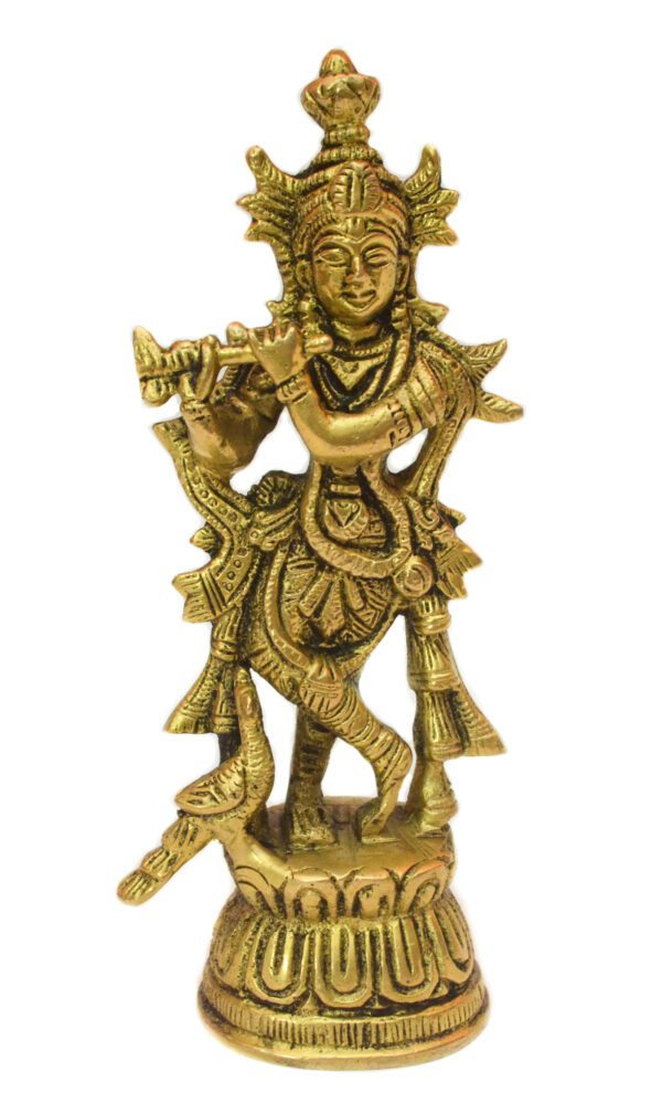 Krishna Statue in Standing Pose with Peacock - Image 3