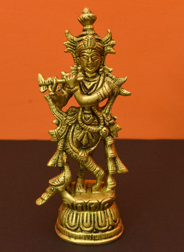 Krishna Statue in Standing Pose with Peacock - Image 2
