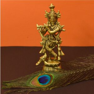 Krishna Statue in Standing Pose with Peacock