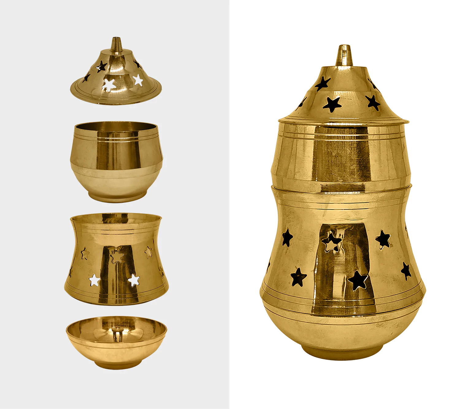 Camphor Burner Lamp with Diya Oil Diffuser (Gold_3 Inch X 3 Inch X 6 Inch)  – Tangerine India