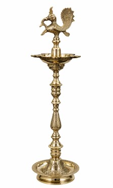 Brass Oil Lamp | Mahabharat Kuthu Vilakku with Peacock Motif | Hand-Engraved Traditional Indian Diya for Pooja & Home Décor - Image 3
