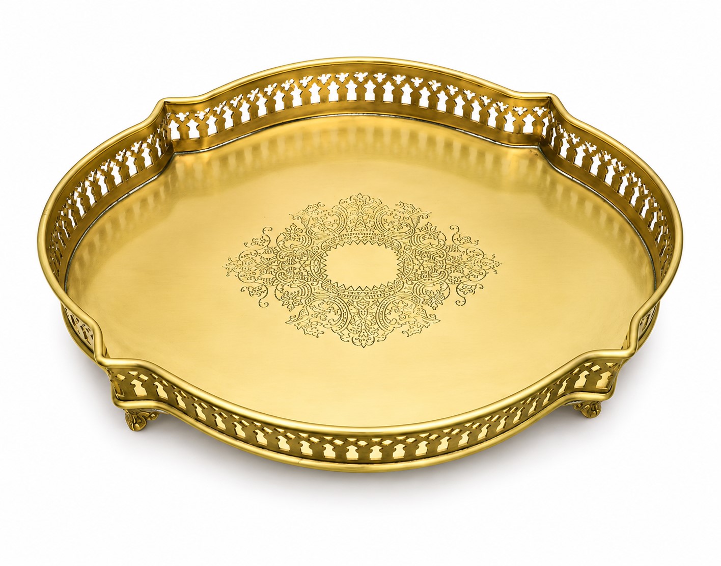Brass Matte Antique Finish Decorative Serving Tray | Cutwork Design Brass Platter | Elegant Centerpiece Tray for Home Décor & Entertaining - Image 3