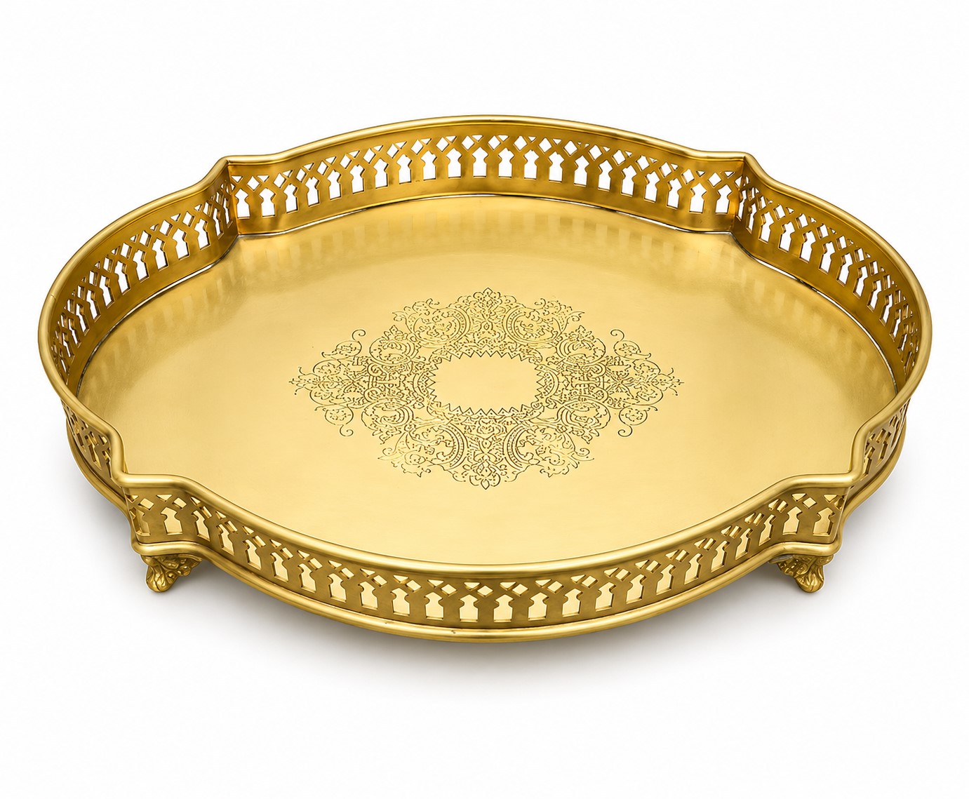 Brass Matte Antique Finish Decorative Serving Tray | Cutwork Design Brass Platter | Elegant Centerpiece Tray for Home Décor & Entertaining - Image 6