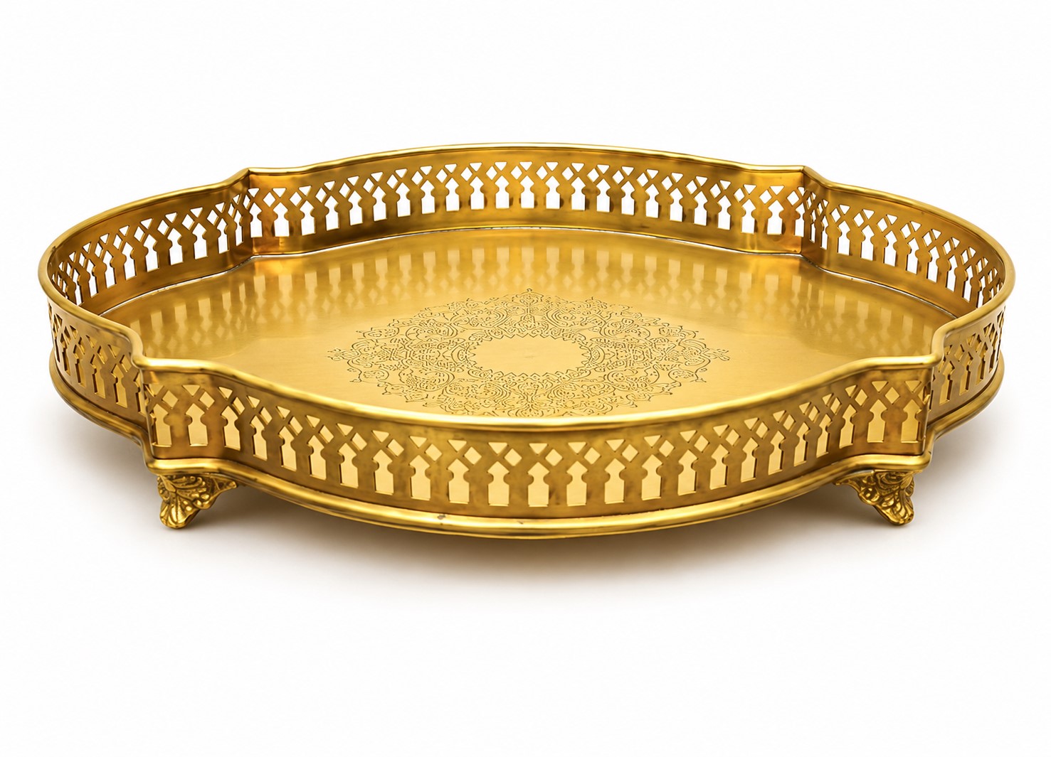 Brass Matte Antique Finish Decorative Serving Tray | Cutwork Design Brass Platter | Elegant Centerpiece Tray for Home Décor & Entertaining - Image 2