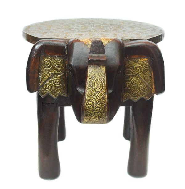 Side Table, Stool, Wooden Stool, Wooden & Brass Handmade Elephant Shape Stool || Side Table || End Table || Planter Stand || Flower Stand