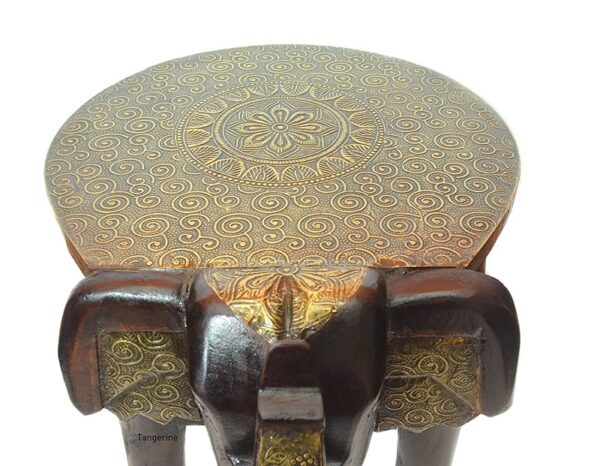 Side Table, Stool, Wooden Stool, Wooden & Brass Handmade Elephant Shape Stool || Side Table || End Table || Planter Stand || Flower Stand - Image 3