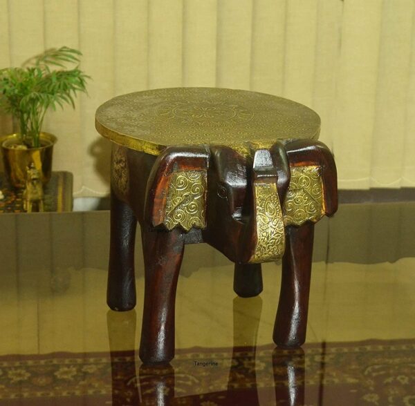 Side Table, Stool, Wooden Stool, Wooden & Brass Handmade Elephant Shape Stool || Side Table || End Table || Planter Stand || Flower Stand - Image 2