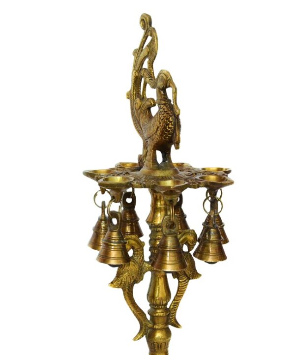 Oil Lamp, Peacock & Bell Oil Lamp/Diya - Handcrafted Brass Traditionally Designed in Antique Finish - Image 2