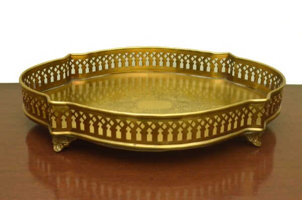 Serving Tray, Serving Plater, Matte Finish Decorative Brass Serving Tray with Cut Work Design - Image 4