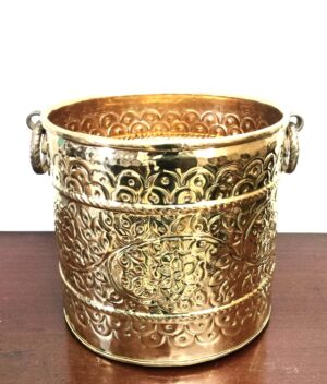Brass Planter, Metal Planter || Embossed Flower Design Plant Container/Planter/Flower Pot || for Indoor/Outdoor Plant- planter for living room