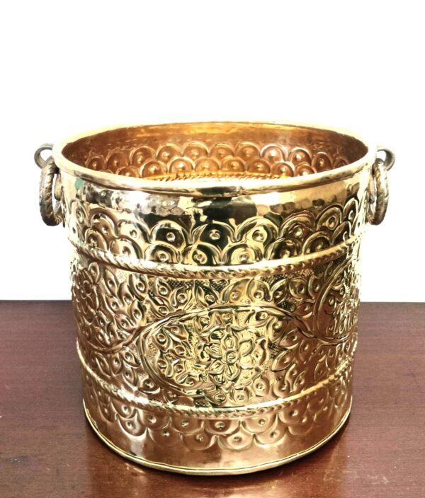 Brass Planter, Metal Planter || Embossed Flower Design Plant Container/Planter/Flower Pot || for Indoor/Outdoor Plant- planter for living room
