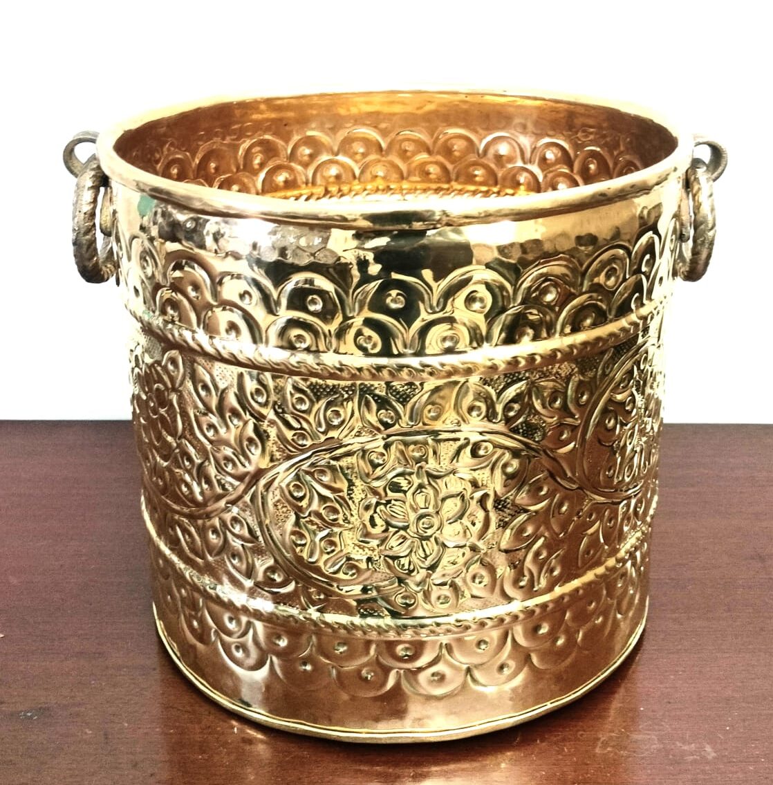 Brass Planter, Metal Planter || Embossed Flower Design Plant Container/Planter/Flower Pot || for Indoor/Outdoor Plant- planter for living room