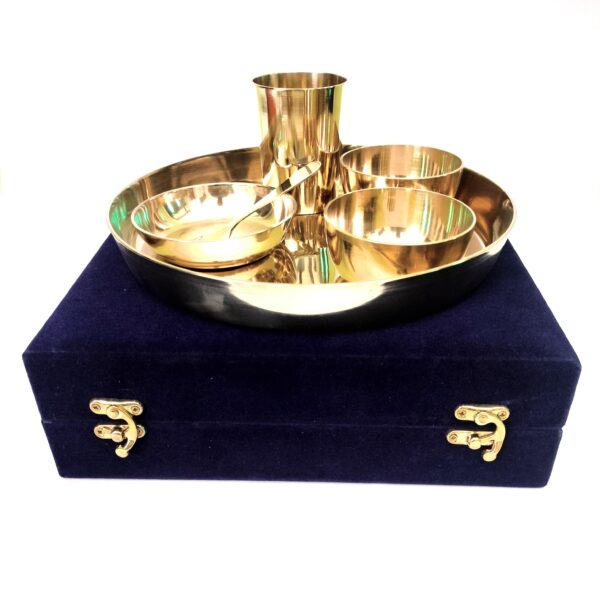 Baby Dinner sets, Pure Bronze/Kansa Dinner Plate set of 6 pcs /Bronze Dinner Thali set with Blue Velvet Box for Gift || Kansa Baby Dinner Set- 6 pcs - Image 4