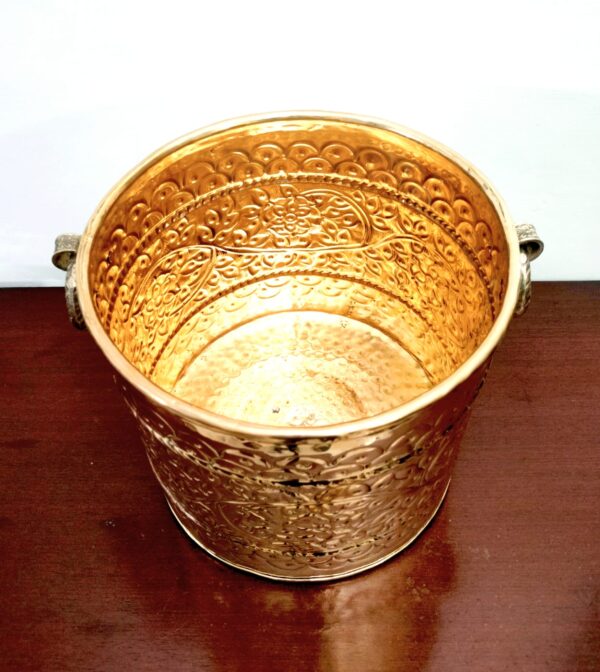 Brass Planter, Metal Planter || Embossed Flower Design Plant Container/Planter/Flower Pot || for Indoor/Outdoor Plant- planter for living room - Image 2