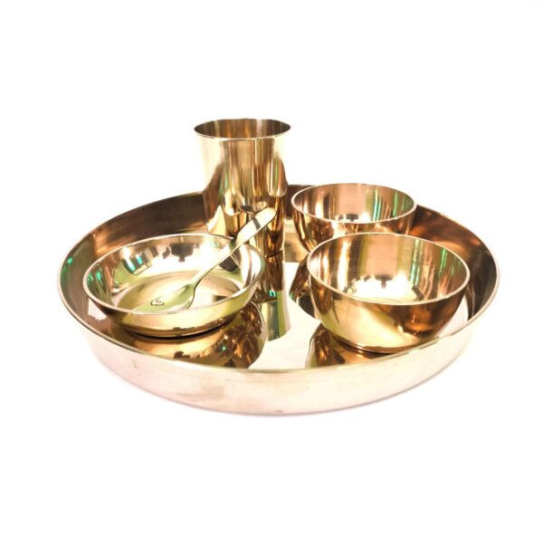 Baby Dinner sets, Pure Bronze/Kansa Dinner Plate set of 6 pcs /Bronze Dinner Thali set with Blue Velvet Box for Gift || Kansa Baby Dinner Set- 6 pcs - Image 3