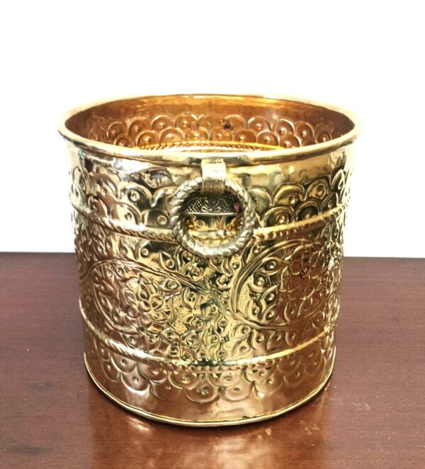 Brass Planter, Metal Planter || Embossed Flower Design Plant Container/Planter/Flower Pot || for Indoor/Outdoor Plant- planter for living room - Image 3