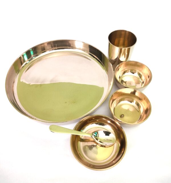 Baby Dinner sets, Pure Bronze/Kansa Dinner Plate set of 6 pcs /Bronze Dinner Thali set with Blue Velvet Box for Gift || Kansa Baby Dinner Set- 6 pcs - Image 2