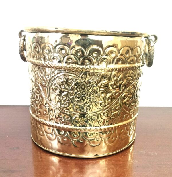 Brass Planter, Metal Planter || Embossed Flower Design Plant Container/Planter/Flower Pot || for Indoor/Outdoor Plant- planter for living room - Image 4