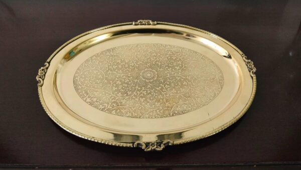 Engraved Oval Shaped Brass Serving Tray -Serving Platter, Serve-ware & Tableware, Decorative, Gift Item - Image 3