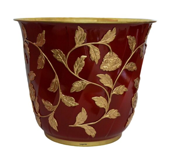 Brass Planter, Plant container, Flower Pot in Red & Golden Embossed Design, Plant for Living room, Decorative Planter - Image 3