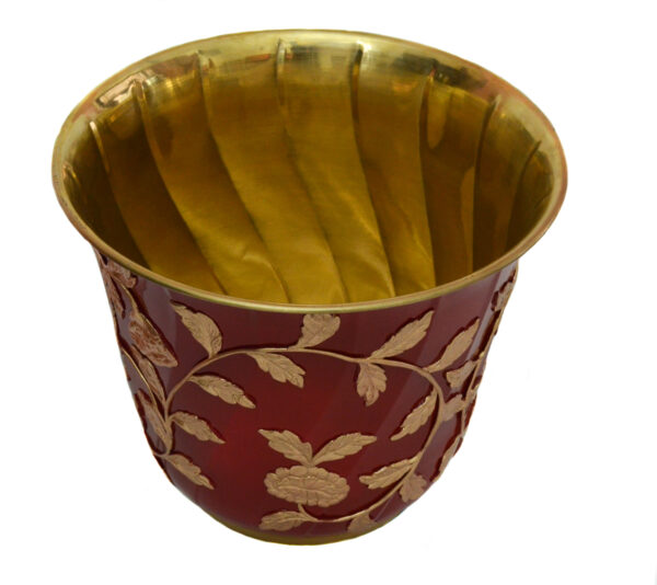 Brass Planter, Plant container, Flower Pot in Red & Golden Embossed Design, Plant for Living room, Decorative Planter - Image 6