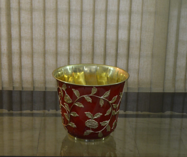 Brass Planter, Plant container, Flower Pot in Red & Golden Embossed Design, Plant for Living room, Decorative Planter - Image 7