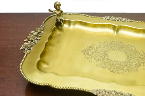 Brass Serving Tray || serving platter || Platter || Matte Antique Finish Decorative Brass Serving Tray with handle - Image 5