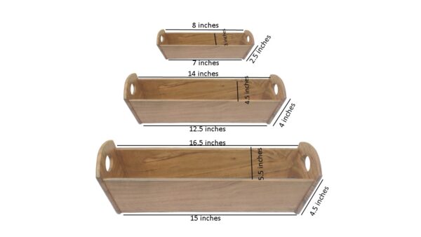 Acacia wood rectangular bread Tray, Wine Tray, Fruit Tray, Multipurpose Serving Tray- Set of 3 pcs - Image 3