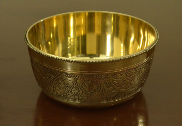 Brass Dish Serving Bowl, Brass Katori, Embossed Flower Design Serving Bowl