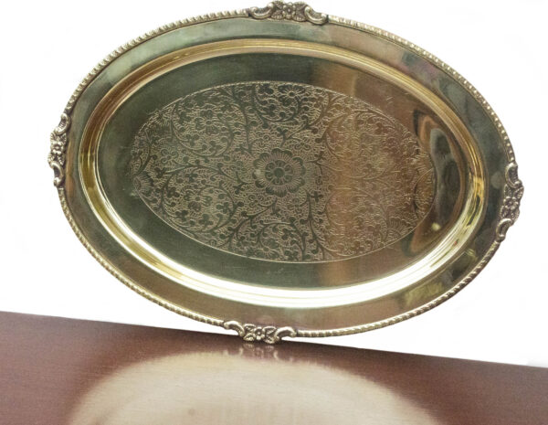 Engraved Oval Shaped Brass Serving Tray -Serving Platter, Serve-ware & Tableware, Decorative, Gift Item