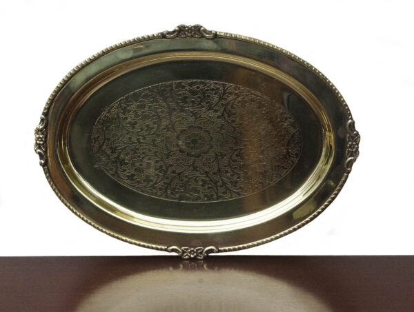 Engraved Oval Shaped Brass Serving Tray -Serving Platter, Serve-ware & Tableware, Decorative, Gift Item - Image 4