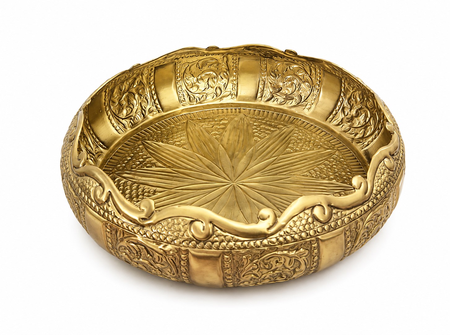 Embossed Brass Urli Bowl | Decorative Tabletop Brass Bowl | Floating Flower Bowl, Antique Brass Centerpiece | Home, Wedding & Festive Décor - Image 3