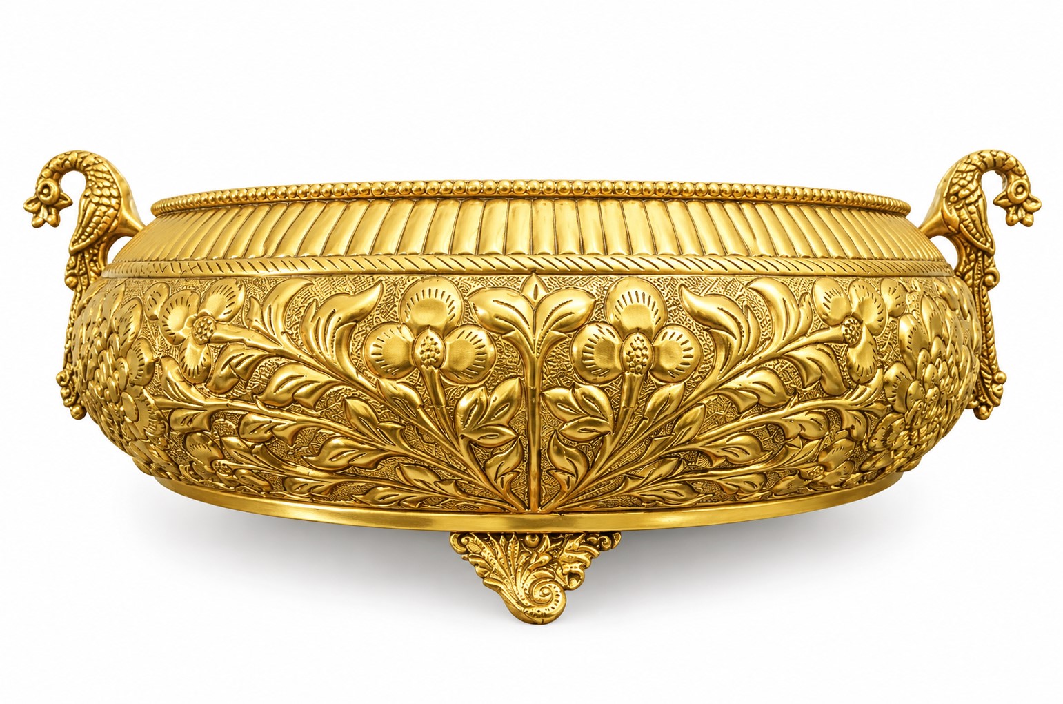 Antique Brass Urli Bowl with Peacock Handles | Embossed Decorative Brass Bowl | Traditional Floating Flower Bowl | Table Centerpiece - Image 4