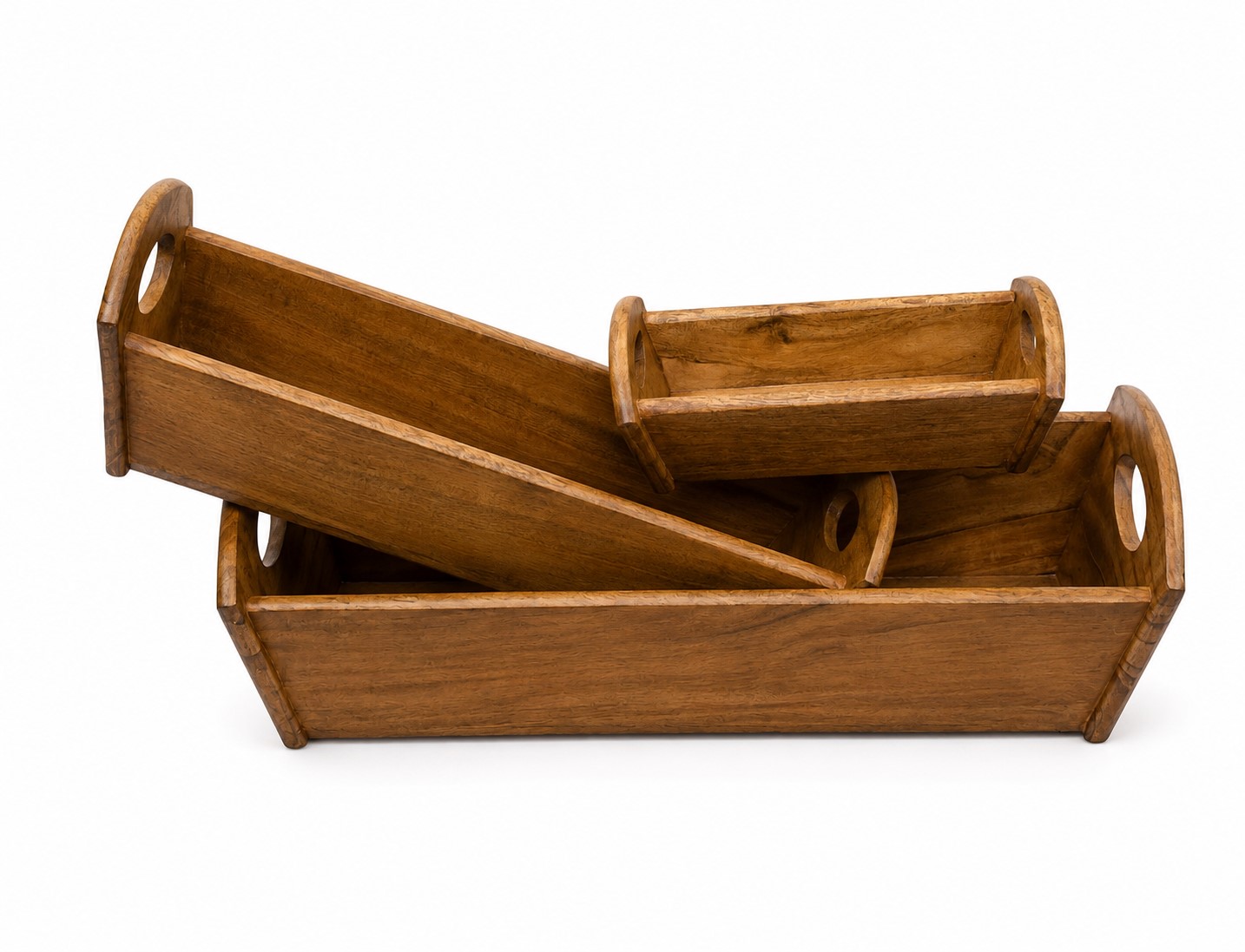 Wood Rectangular Serving Tray Set of 3 | Wooden Serving Baskets for Kitchen, Bread Tray, Wine Tray, Fruit Tray & Multipurpose Serving Trays - Image 4