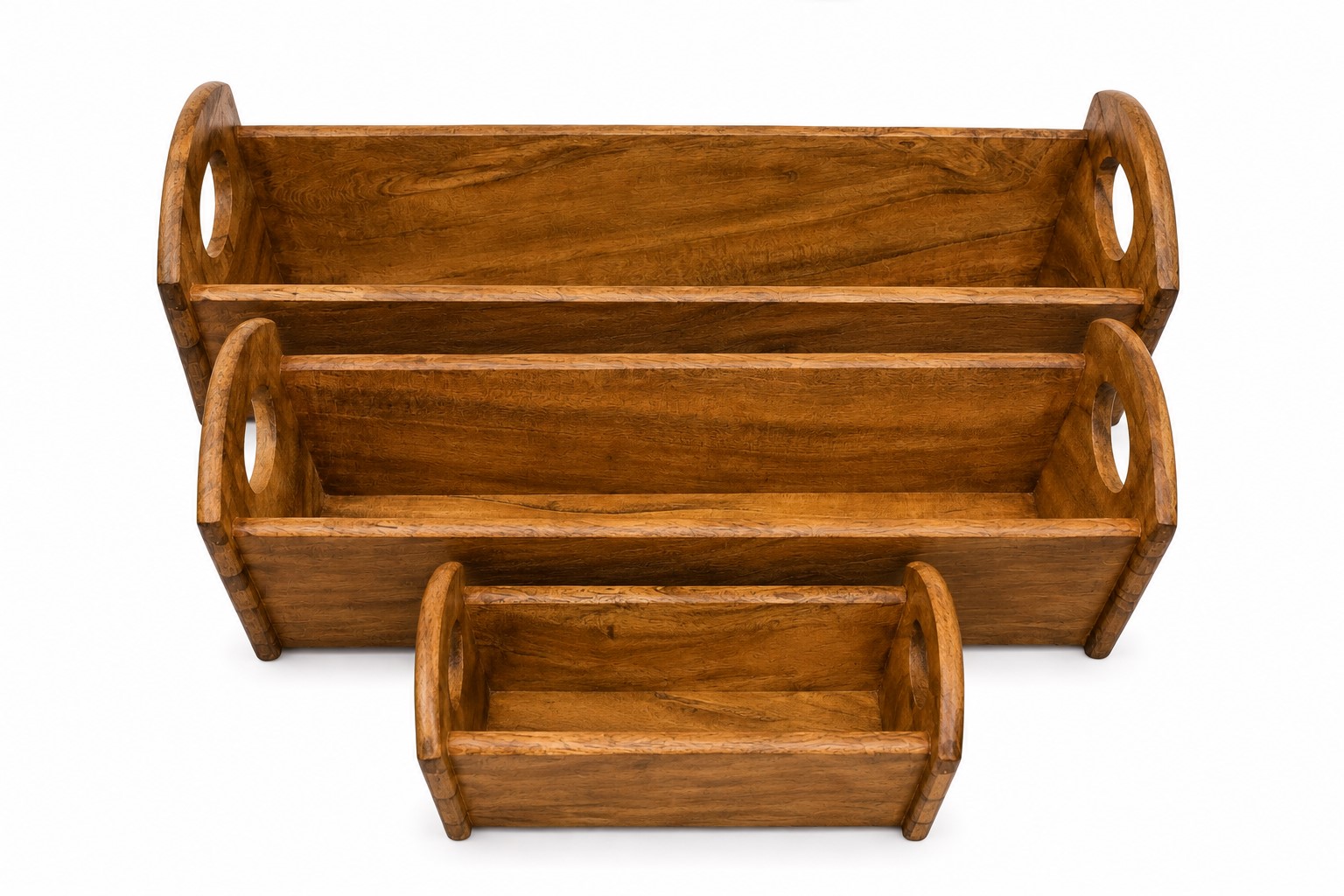 Wood Rectangular Serving Tray Set of 3 | Wooden Serving Baskets for Kitchen, Bread Tray, Wine Tray, Fruit Tray & Multipurpose Serving Trays - Image 3