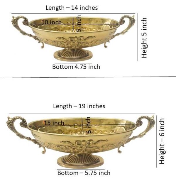 Brass Decoration Bowl || Fruit Bowl || Center Table Decor Bowl || Oval Bowl with embossed design - Image 3