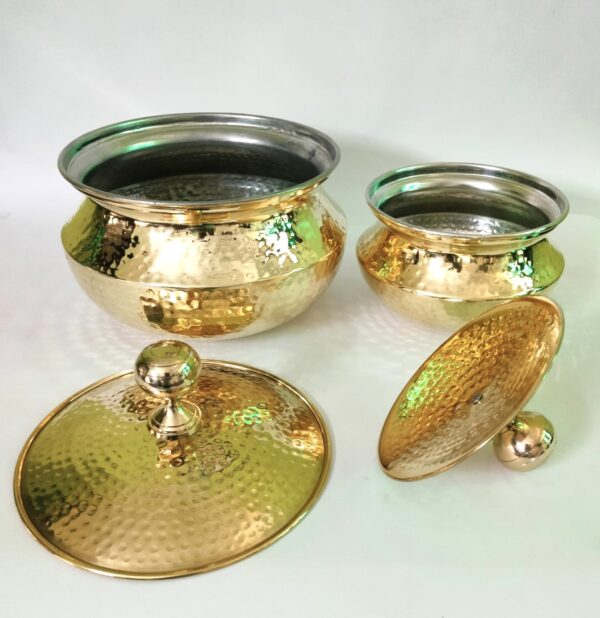 Brass Handi with Lid, Cooking Pot, Degchi, Patila for Cooking & Serving - Set (1.5 & 4 Liter) - Image 2