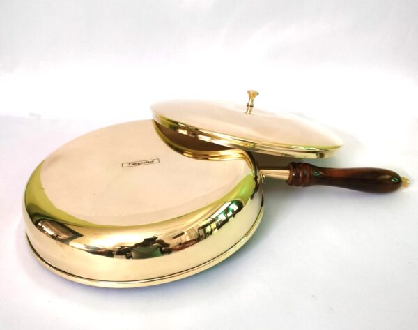 Brass Fry Pan, Frying Pan, Brass Frying Pan with Lid & Wooden Handle- 2 LTR. (diamater-10 inch) - Image 3