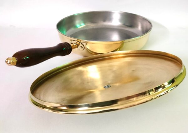Brass Fry Pan, Frying Pan, Brass Frying Pan with Lid & Wooden Handle- 2 LTR. (diamater-10 inch) - Image 4