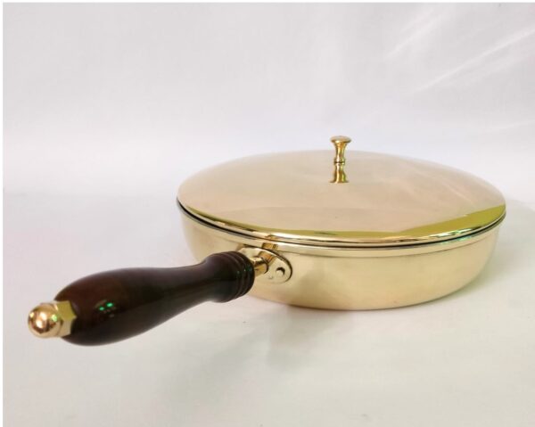 Brass Fry Pan, Frying Pan, Brass Frying Pan with Lid & Wooden Handle- 2 LTR. (diamater-10 inch)