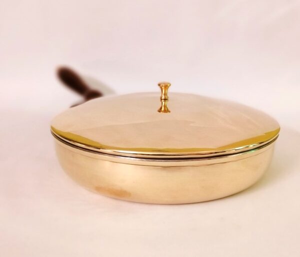 Brass Fry Pan, Frying Pan, Brass Frying Pan with Lid & Wooden Handle- 2 LTR. (diamater-10 inch) - Image 5