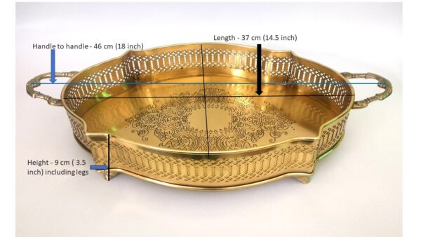 Brass Serving Tray with Handle, Antique Finish Brass Decorative Tray/Dish Serving Platter/Dish Serving Tray with Cutwork Design - Image 6