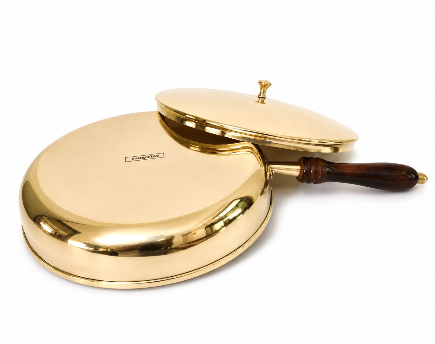Handmade Brass Frying Pan with Tin (Kalai) Coating, Wooden Handle & Brass Lid (10 Inch) – Traditional Indian Cooking, Frying & Sautéing - Image 3