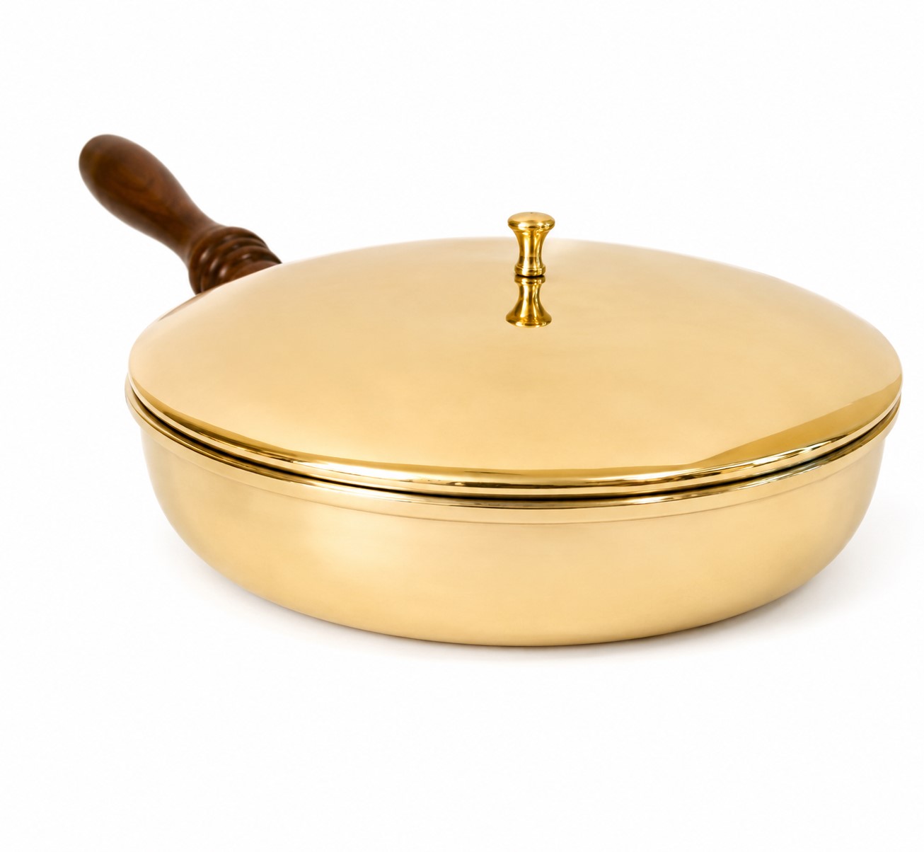 Handmade Brass Frying Pan with Tin (Kalai) Coating, Wooden Handle & Brass Lid (10 Inch) – Traditional Indian Cooking, Frying & Sautéing - Image 6