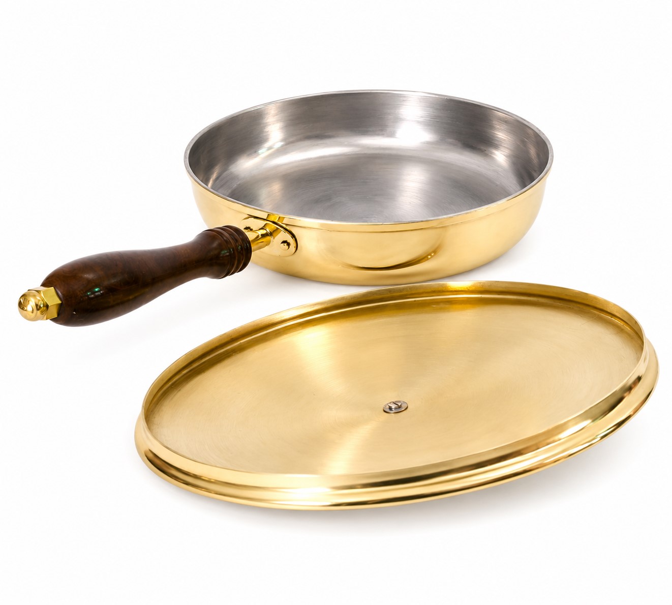 Handmade Brass Frying Pan with Tin (Kalai) Coating, Wooden Handle & Brass Lid (10 Inch) – Traditional Indian Cooking, Frying & Sautéing - Image 7