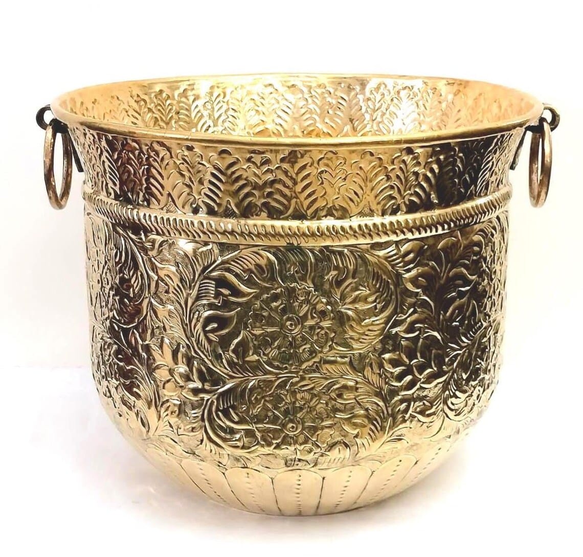 Brass Planter | Embossed Flower Pot |Plant Container | Big Planter | Large Planter